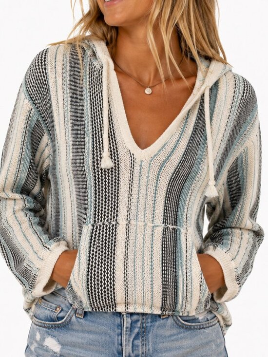 O'Neill Sweaters - O'Neill Catamaran Relaxed Hooded Baja Sweater Stripe Pullover Size M